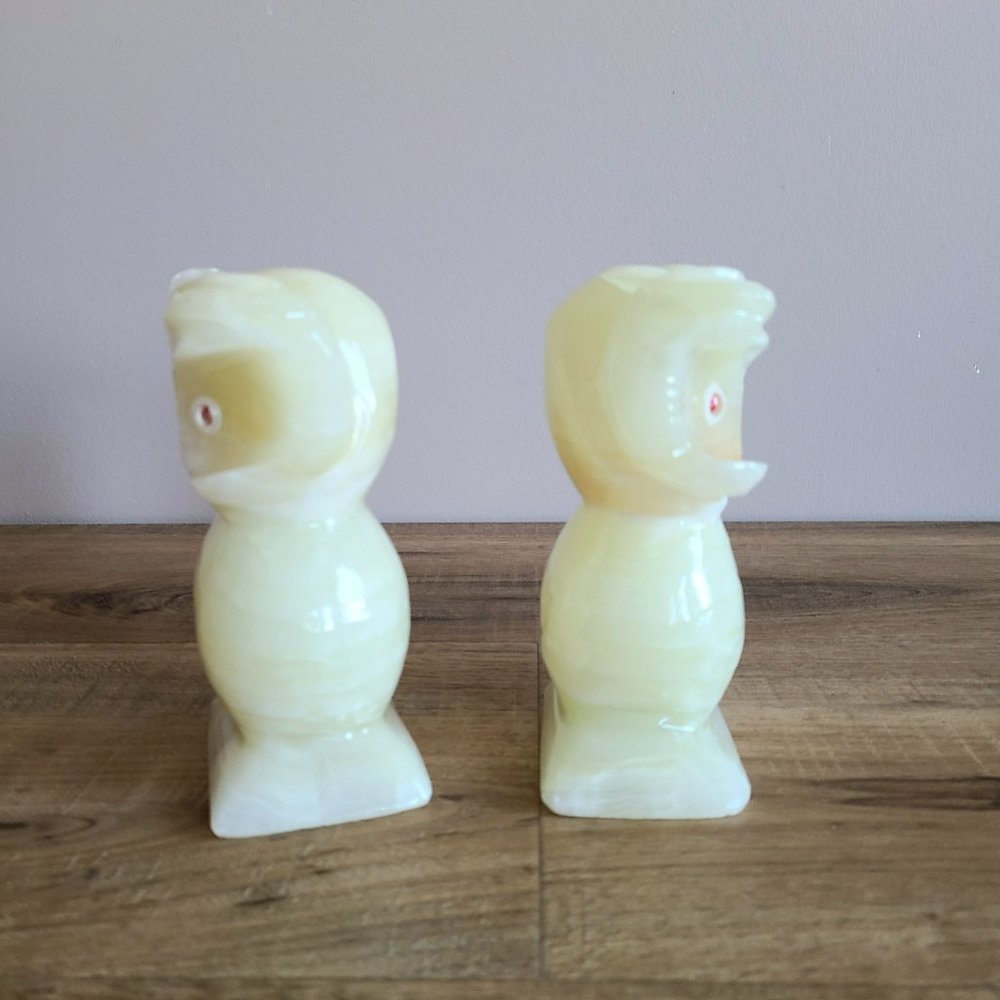 Onyx Marble Hand Carved Owls Figurines Statures Bookends Paper Weights. - Picture 6 of 8